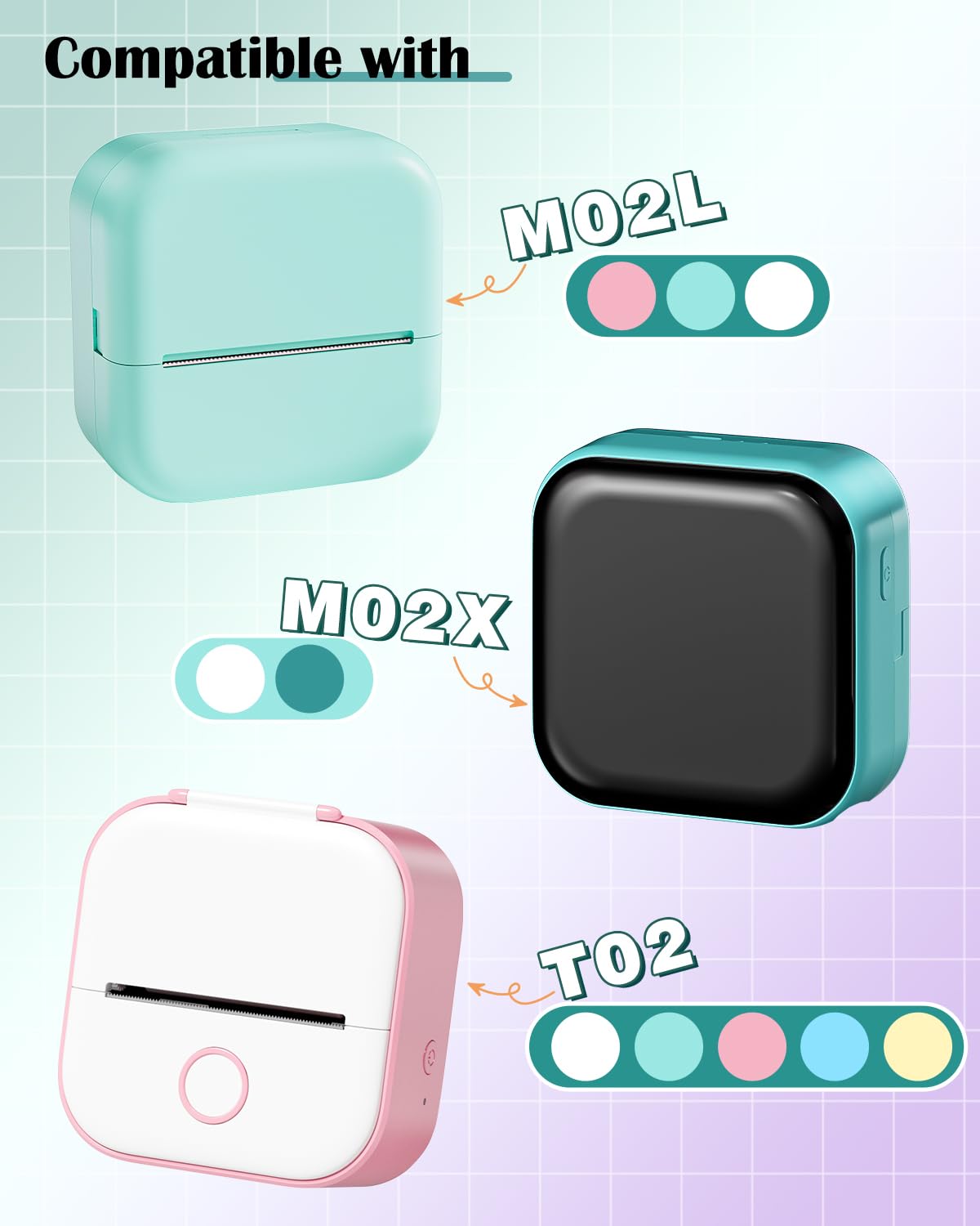 Memolife M02L Printer Paper Roll - Color T02 Sticker Paper - Color M02X Paper -Green&Lavender&Orange- Memolife M02L Paper Compatible With Phomemo M02X Paper Memoking T02 Paper, 3Rolls(2in*11.5ft/Roll)