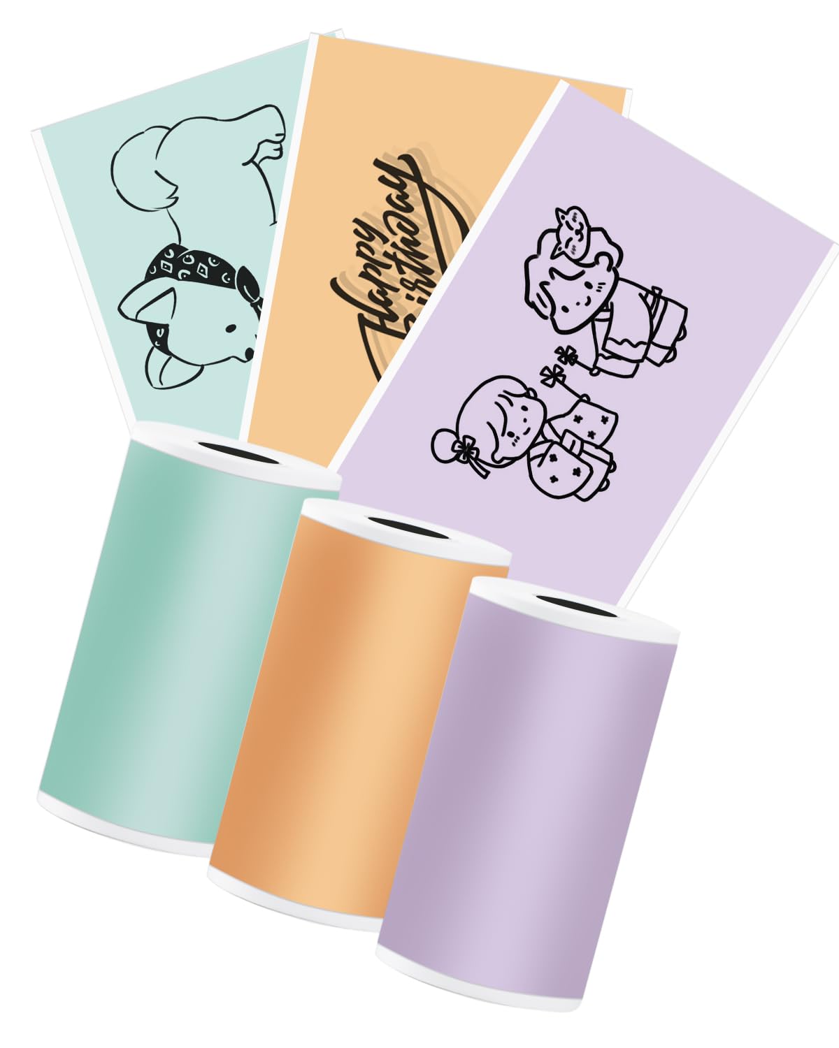 Memolife M02L Printer Paper Roll - Color T02 Sticker Paper - Color M02X Paper -Green&Lavender&Orange- Memolife M02L Paper Compatible With Phomemo M02X Paper Memoking T02 Paper, 3Rolls(2in*11.5ft/Roll)
