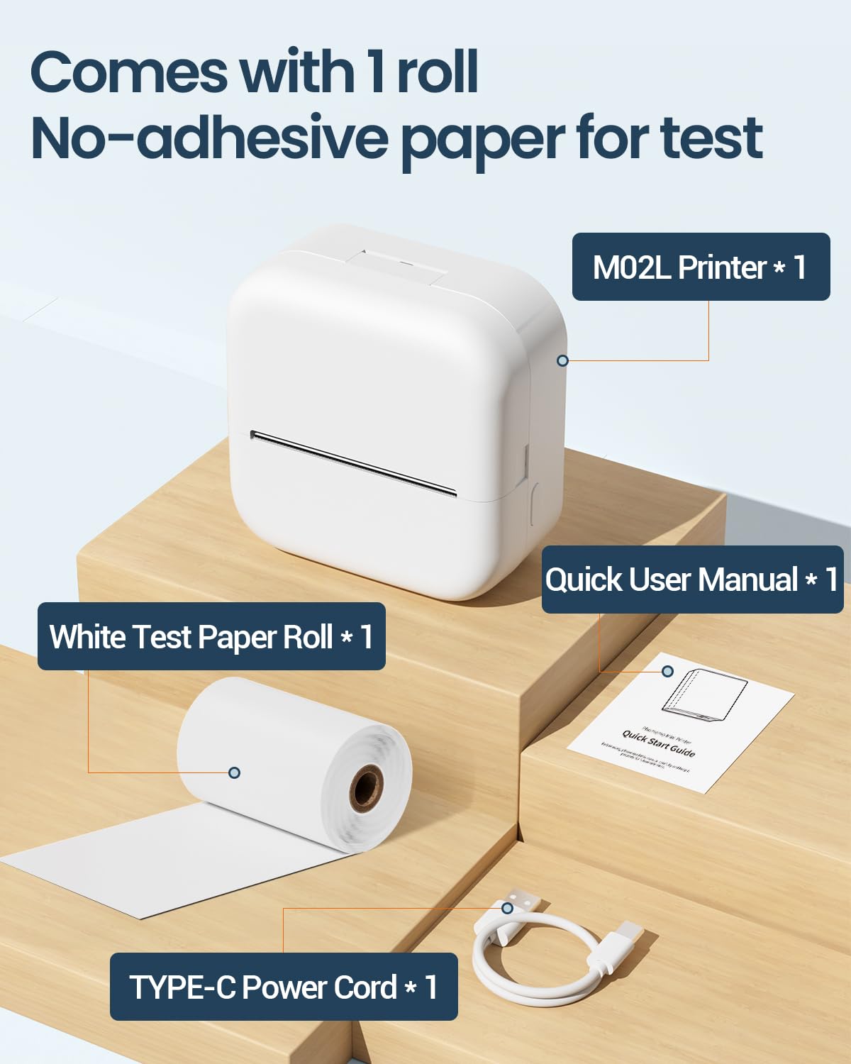 Memolife M02L Mini Inkless Sticker Printer - Inkless Printer for iOS & Android, Bluetooth Printer with 1 Roll Non-Adhesive Paper, Mini Pocket Printer for DIY Creation, Study Notes, Mini Photo Printer