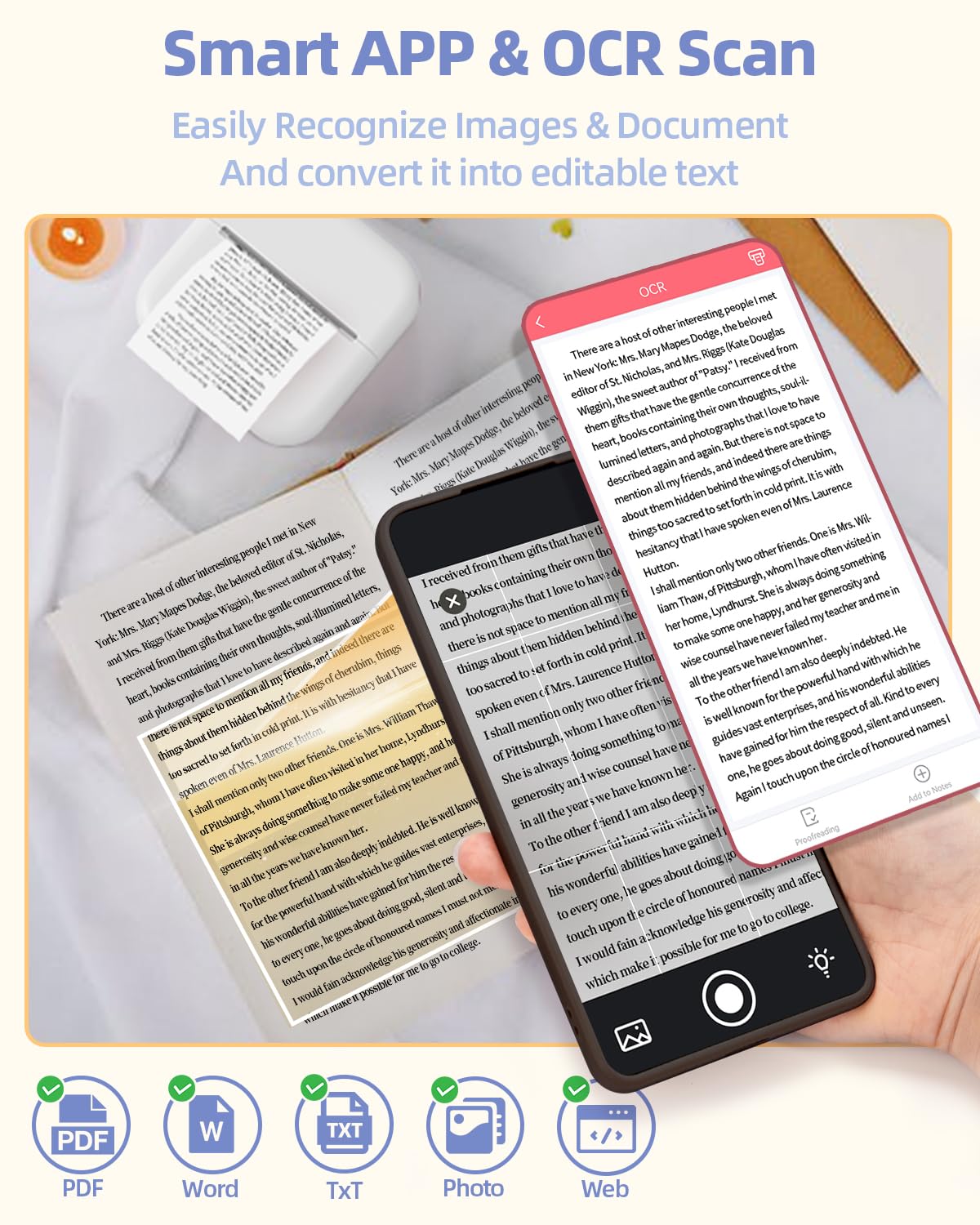 mini pocket printer, Memolife Mini Sticker Printer with 6 Rolls Non-Adhesive Paper (2 in*21.3 ft/Roll), Mini Printer Compatible with iPhone & Android, Pocket Printer for Note, DIY