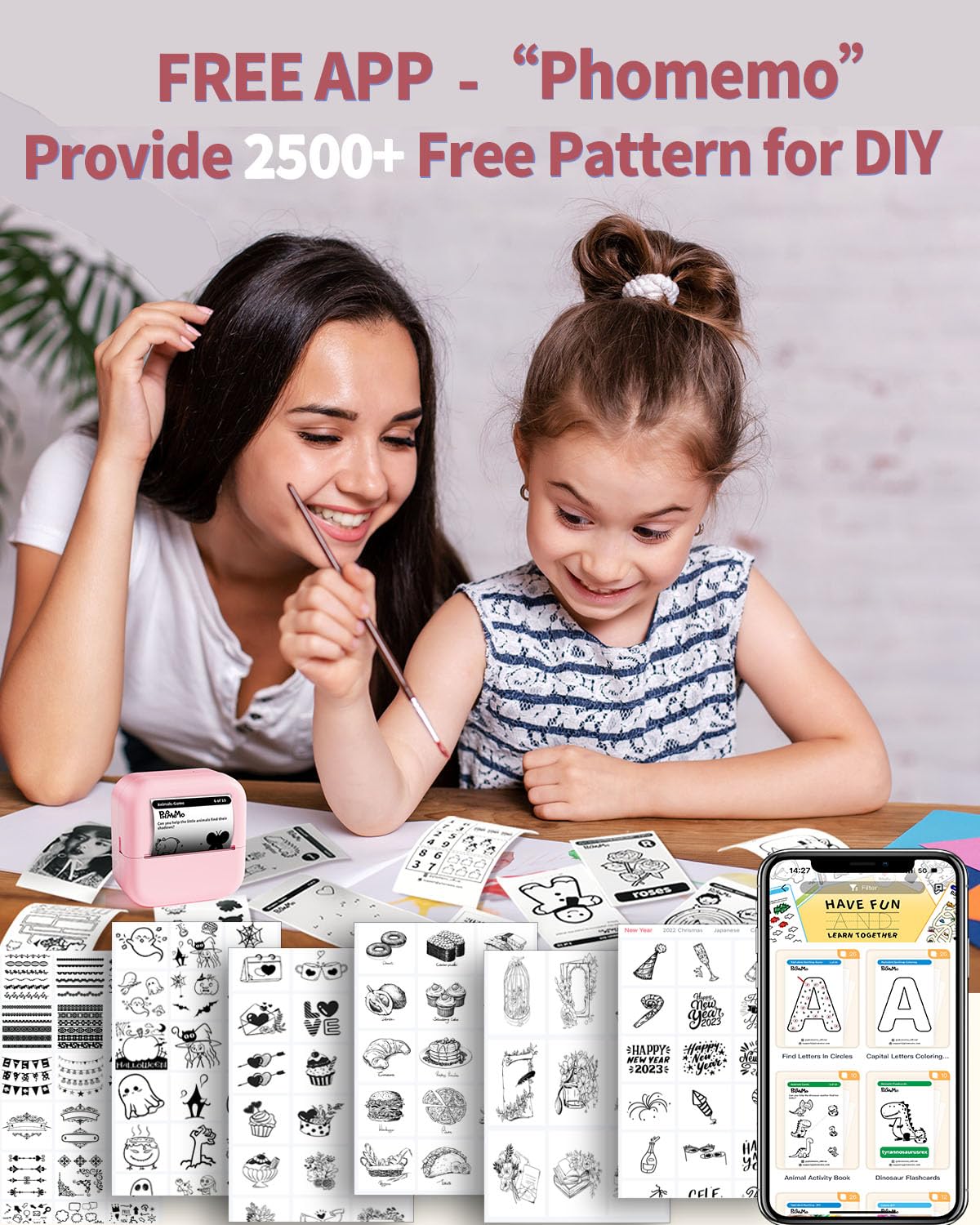 2024 New Year Gifts Idea - Memolife Sticker Maker Machine - Mini Thermal Printer with 6 Rolls Non-Adhesive Paper (2in*21.3ft/Roll), Inkless Printer for iPhone & Android, Portable Mini Printer for DIY