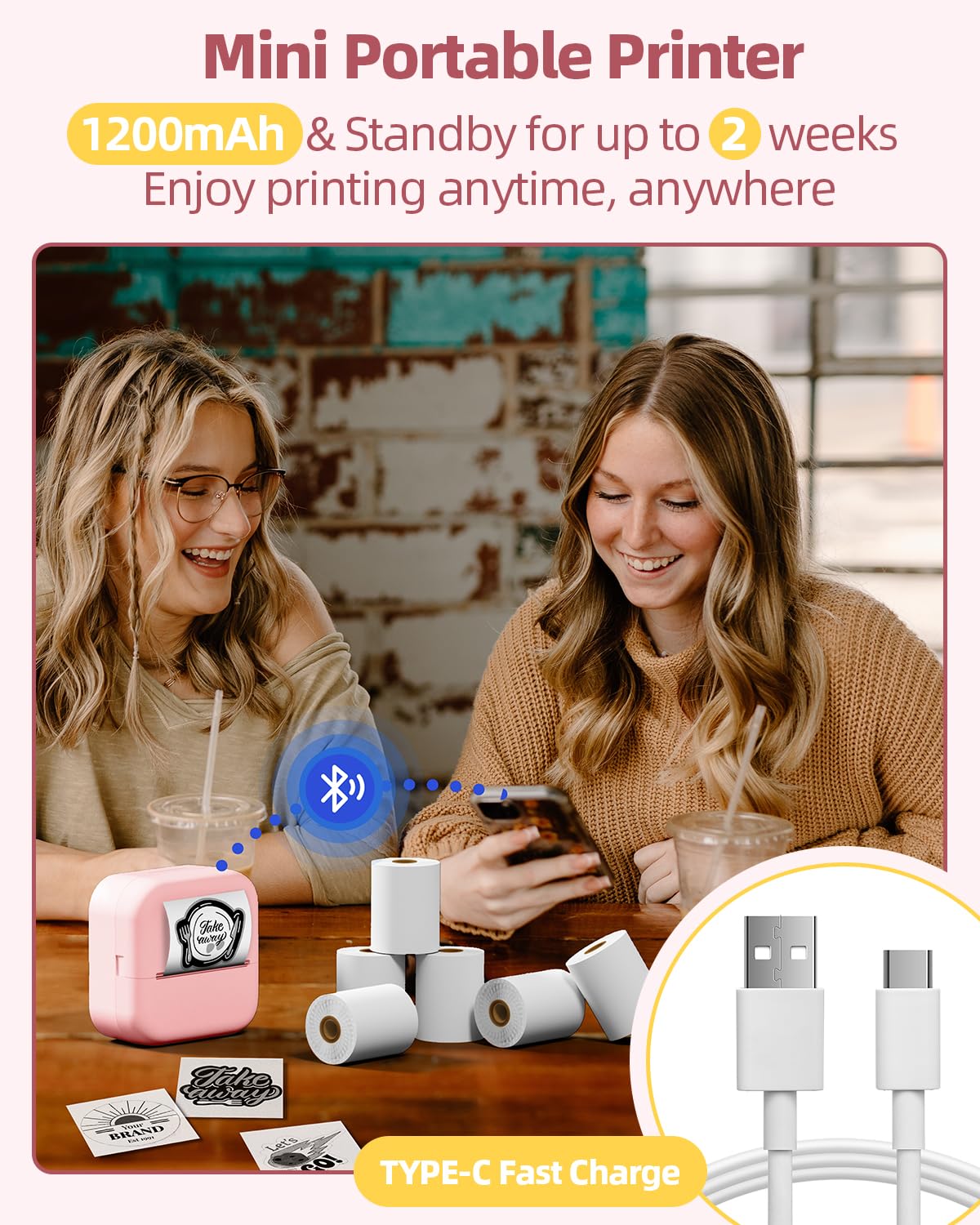 2024 New Year Gifts Idea - Memolife Sticker Maker Machine - Mini Thermal Printer with 6 Rolls Non-Adhesive Paper (2in*21.3ft/Roll), Inkless Printer for iPhone & Android, Portable Mini Printer for DIY