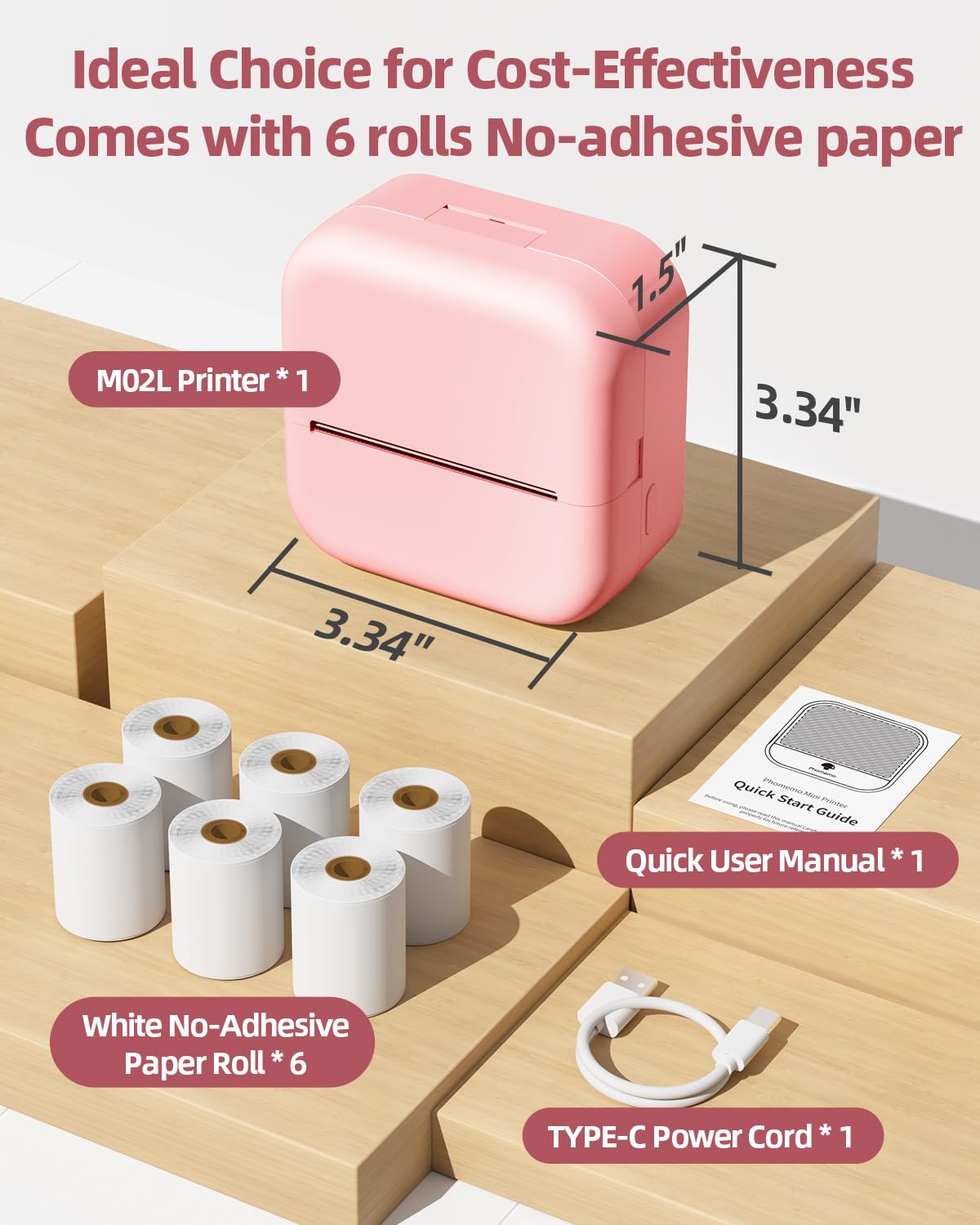 2024 New Year Gifts Idea - Memolife Sticker Maker Machine - Mini Thermal Printer with 6 Rolls Non-Adhesive Paper (2in*21.3ft/Roll), Inkless Printer for iPhone & Android, Portable Mini Printer for DIY