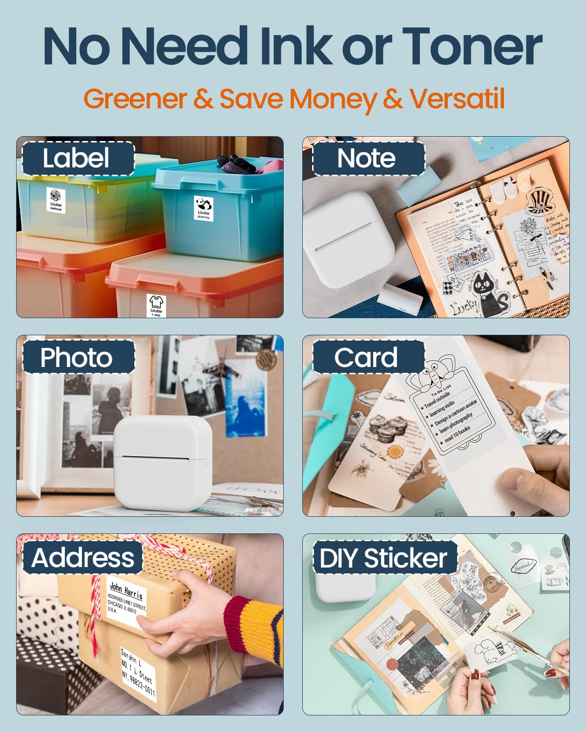 Memolife M02L Mini Inkless Sticker Printer - Inkless Printer for iOS & Android, Bluetooth Printer with 1 Roll Non-Adhesive Paper, Mini Pocket Printer for DIY Creation, Study Notes, Mini Photo Printer