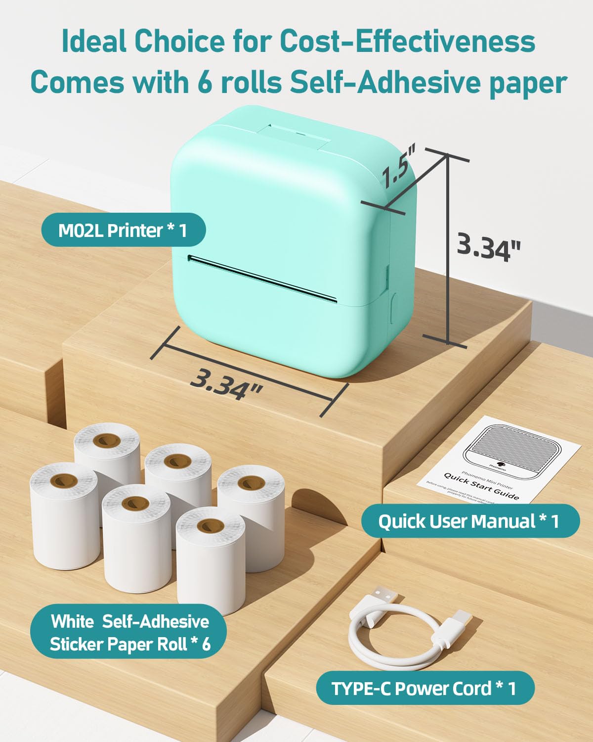 Memolife Mini Thermal Printer - Mini Pocket Printer with 6 Rolls Non-Adhesive Paper(2in*21.3ft/Roll), Mini Photo Printer for iPhone &Android, Portable Printers Wireless for Travel, Work, 2024 Fun Gift