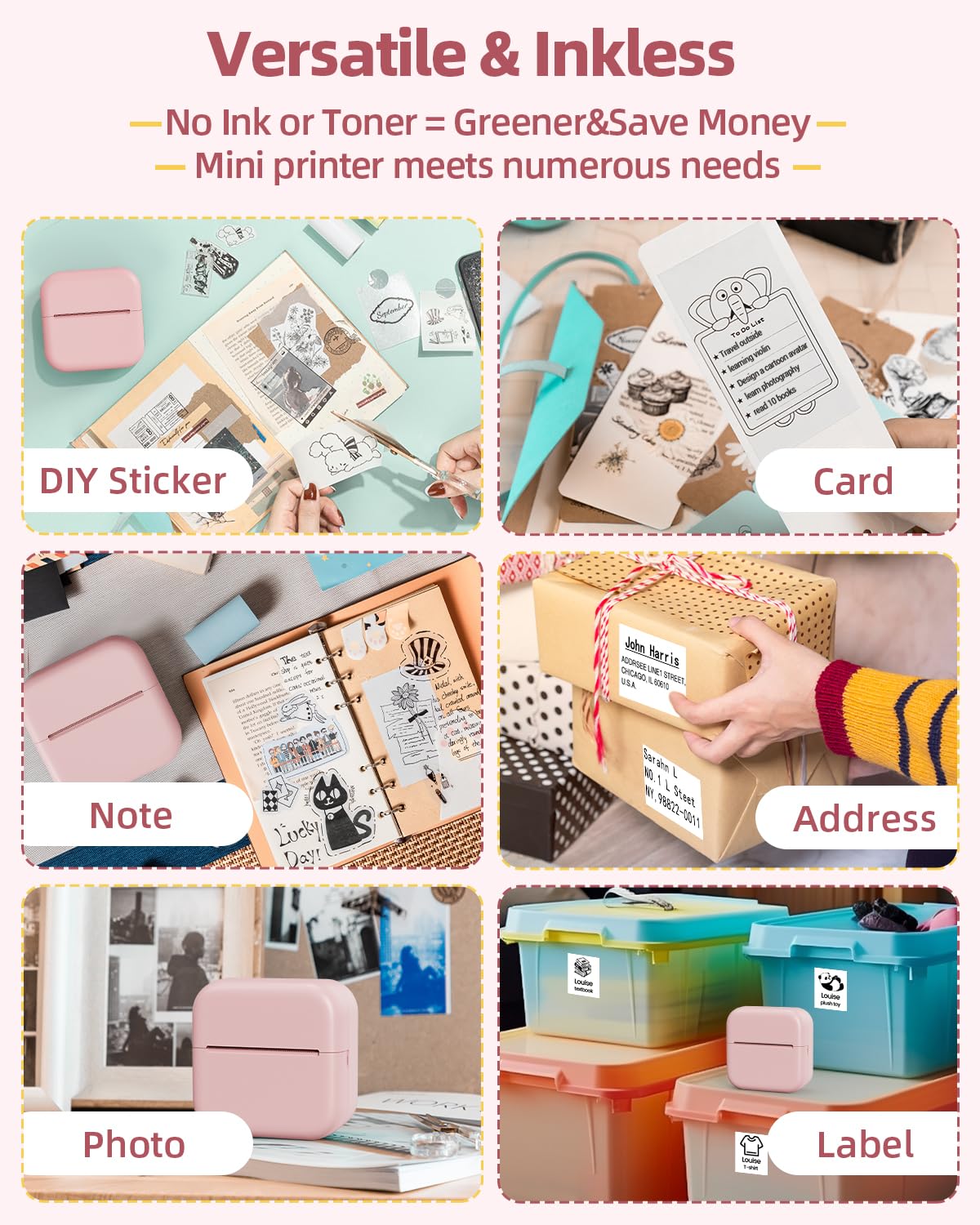 2024 New Year Gifts Idea - Memolife Sticker Maker Machine - Mini Thermal Printer with 6 Rolls Non-Adhesive Paper (2in*21.3ft/Roll), Inkless Printer for iPhone & Android, Portable Mini Printer for DIY
